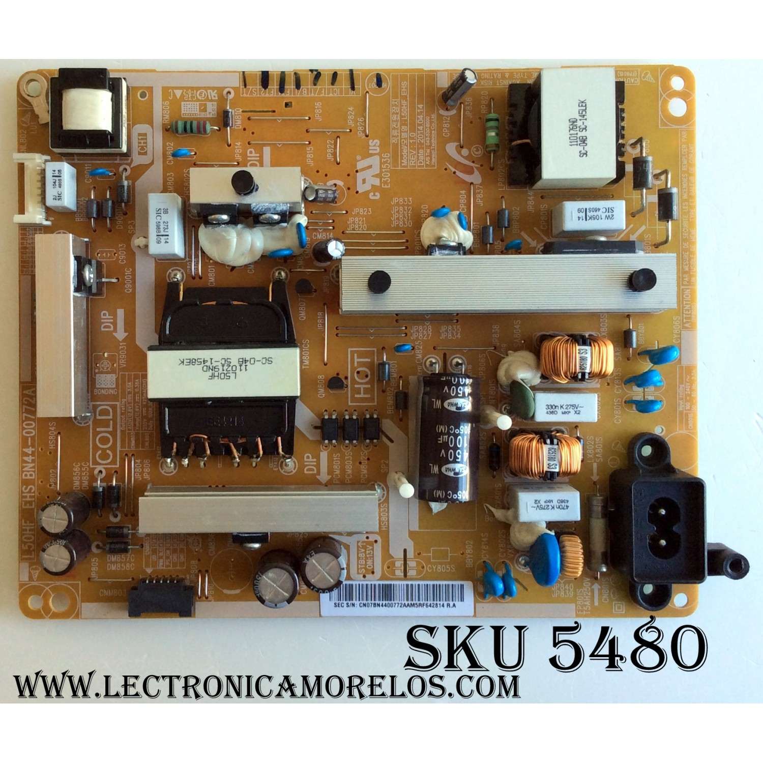 FUENTE DE PODER PARA SAMSUNG / NUMERO DE PARTE BN44-00772A / BN4400772A / L50HF_EHS / PANEL T500HVF06.4 / DH500CGA-B1 / T500HVN06.0 / MODELOS UN50H5203 / UN50H6201 / UN50H6203 / UN50J6200 / MAS MODELOS EN DESCRIPCIÓN